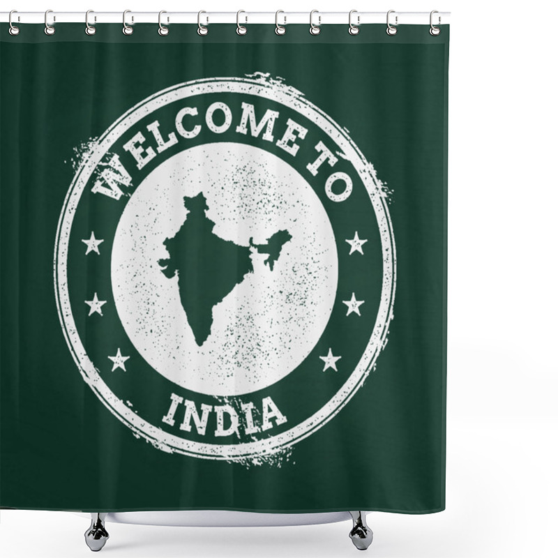 Personality  White Chalk Texture Retro Stamp With Republic Of India Map On A Green Blackboard. Shower Curtains