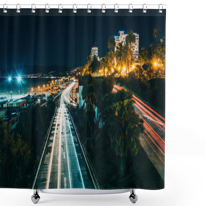 Personality  Traffic On Pacific Coast Highway At Night, In Santa Monica, Cali Shower Curtains