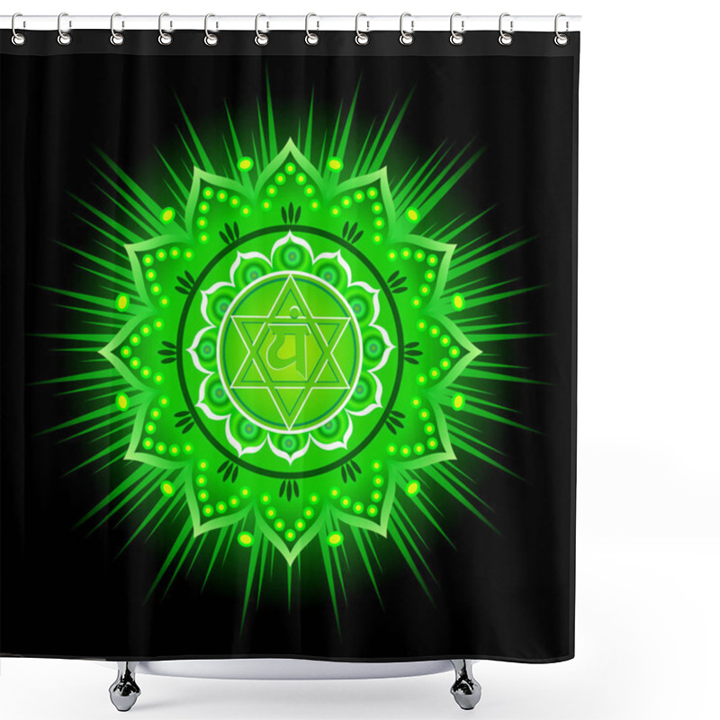 Personality  Circle Mandala Pattern. Anahata Chakra Vector Illustration. Shower Curtains