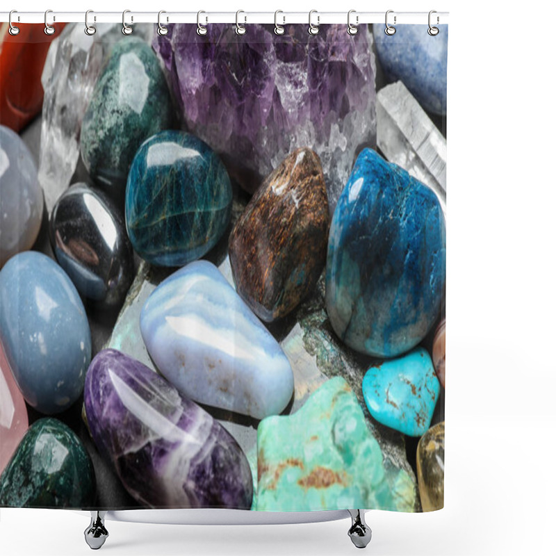 Personality  Different Precious Gemstones As Background, Closeup View Shower Curtains