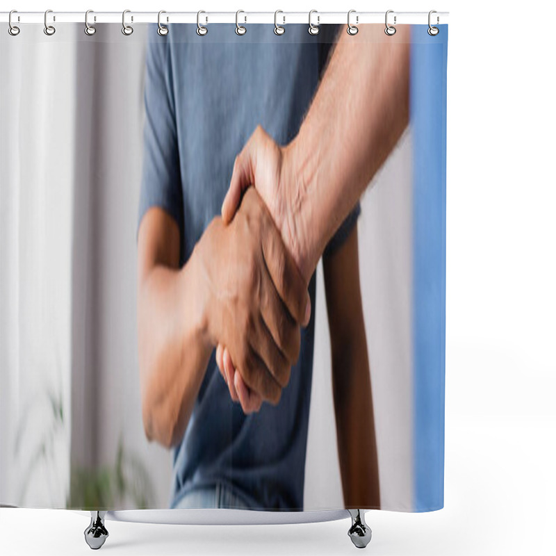 Personality  Cropped View Of Multicultural Men Shaking Hands In Clinic, Banner Shower Curtains