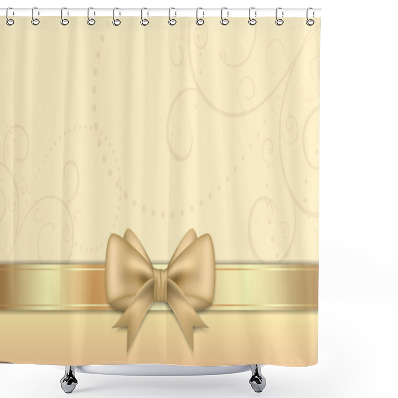 Personality  Gift Card With Golden Ribbon And Bow. Shower Curtains