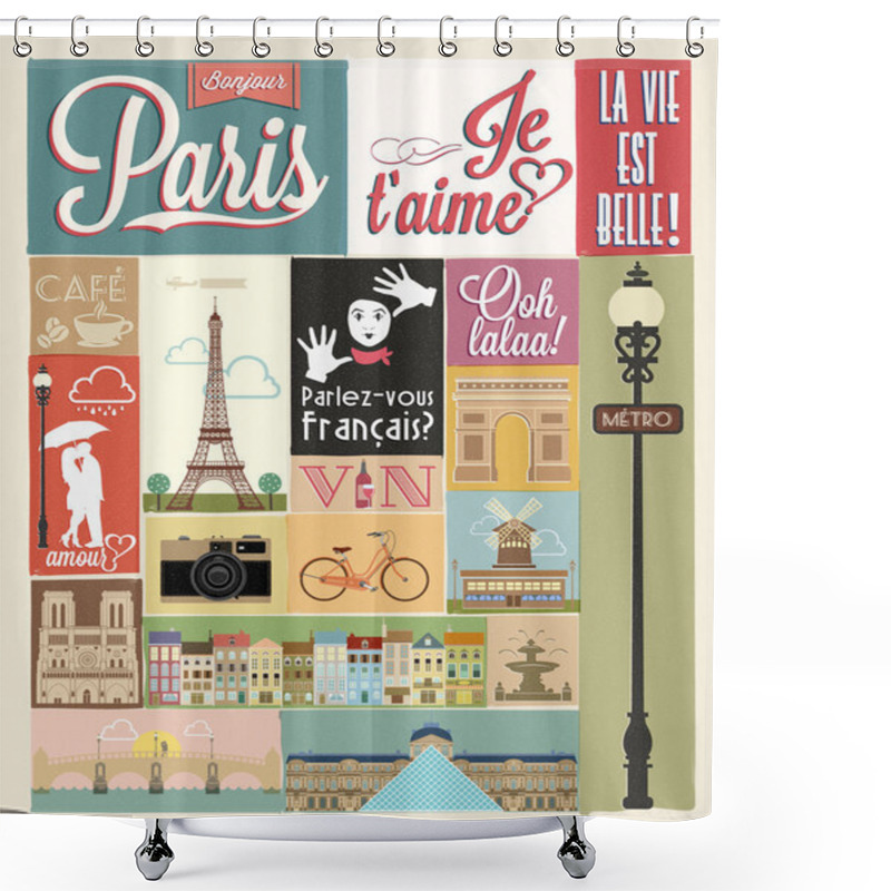 Personality  Typographical Retro Style Poster With Paris Shower Curtains