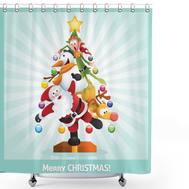 Personality  Funny Christmas Card Cartoon Collage Shower Curtains