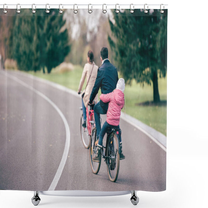 Personality  Family Riding Bicycles In Park Shower Curtains