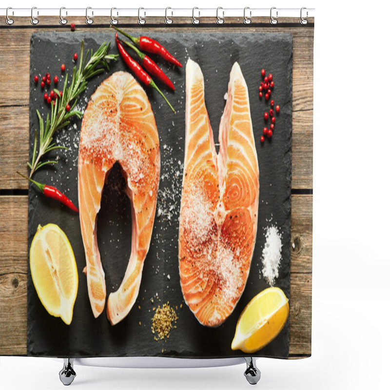 Personality  Raw Salmon Steaks Shower Curtains