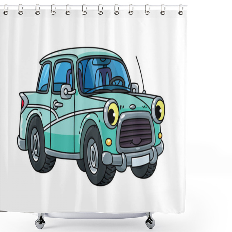 Personality  Funny Small Retro Car With Eyes. Vector Shower Curtains