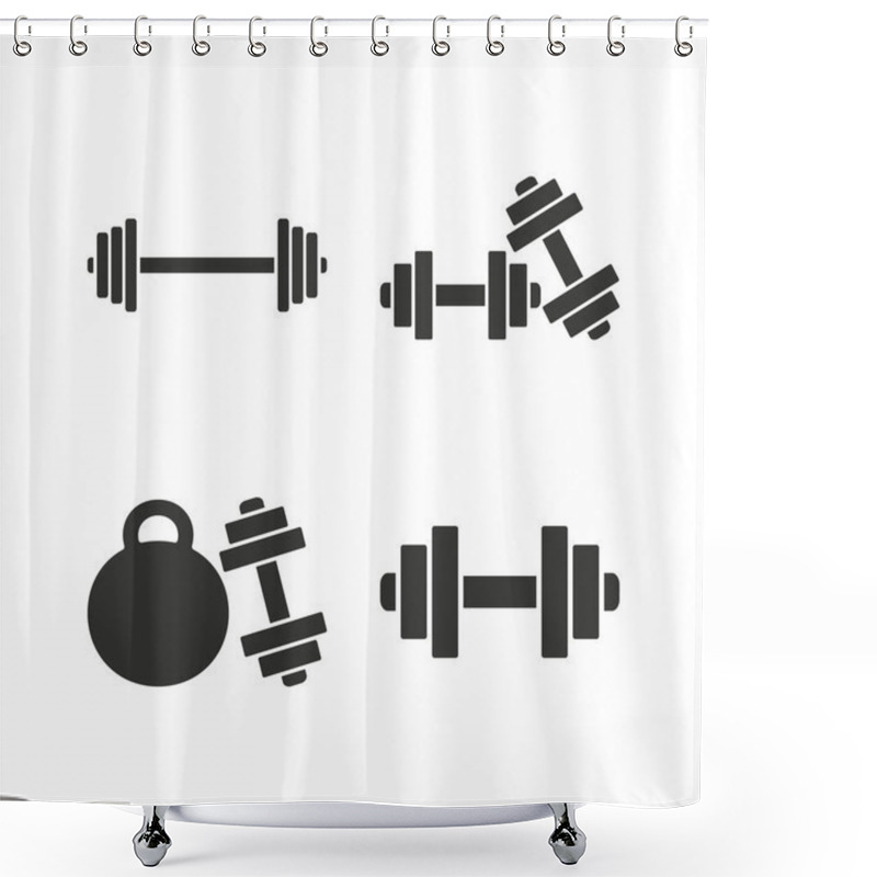 Personality  Dumbbells Icons. Fitness Sport Symbols. Shower Curtains