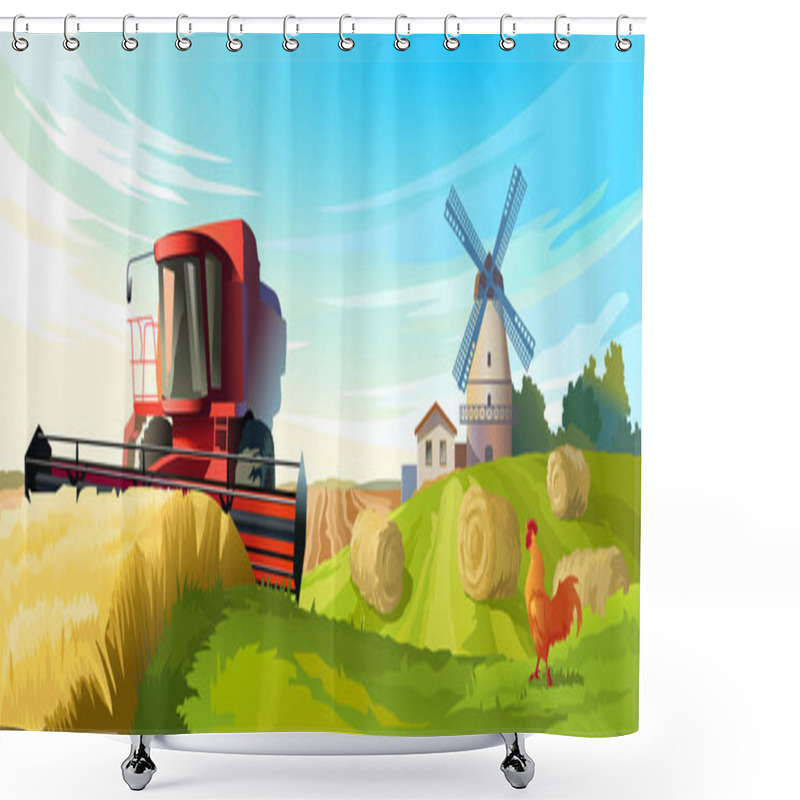 Personality  Vector Illustration Rural Summer Landscape Shower Curtains