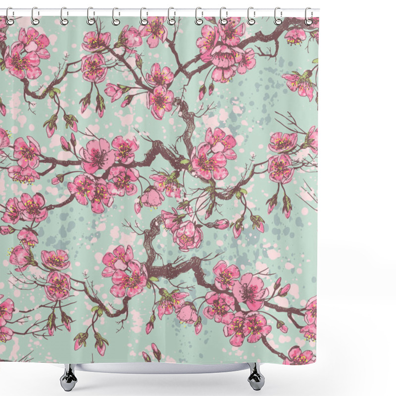 Personality  Spring Sakura Seamless Pattern Shower Curtains