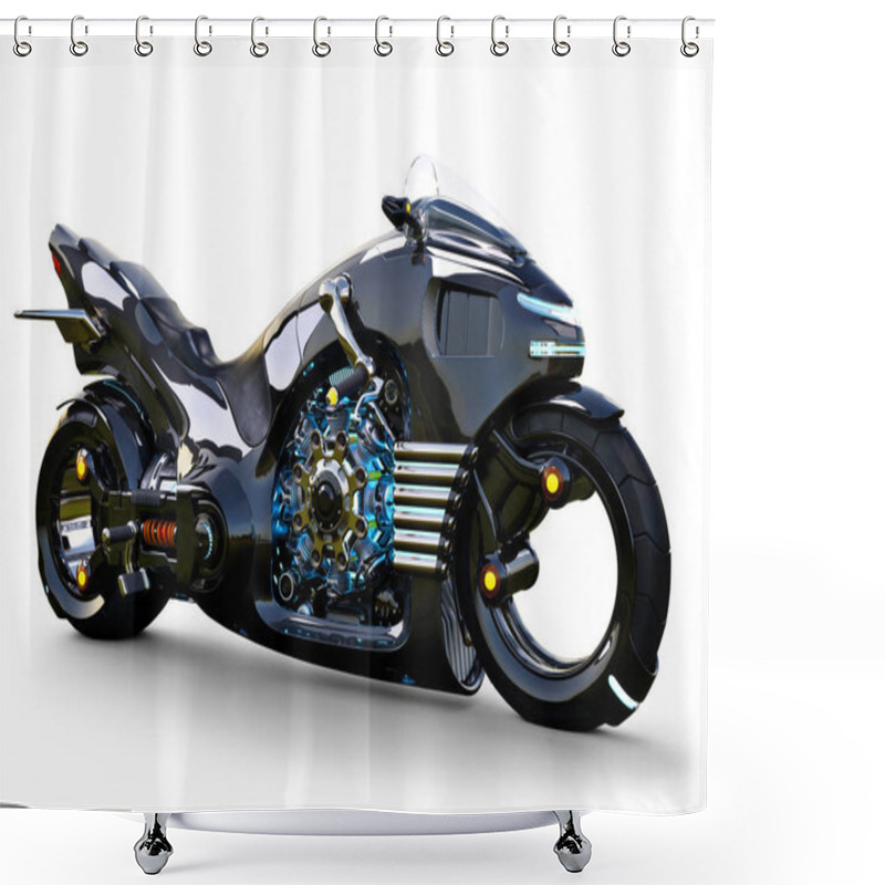 Personality  Futuristic Angled Light Cycle. Motorcycle Is On An Isolated White Background. 3d Rendering Shower Curtains