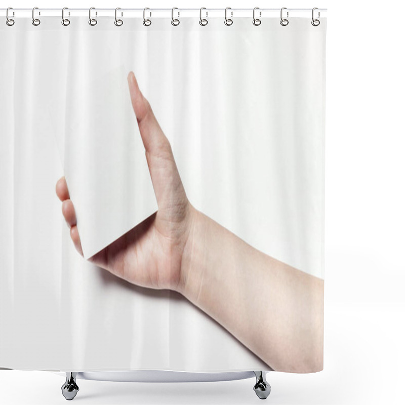 Personality  Holding A White Postcard. Shower Curtains