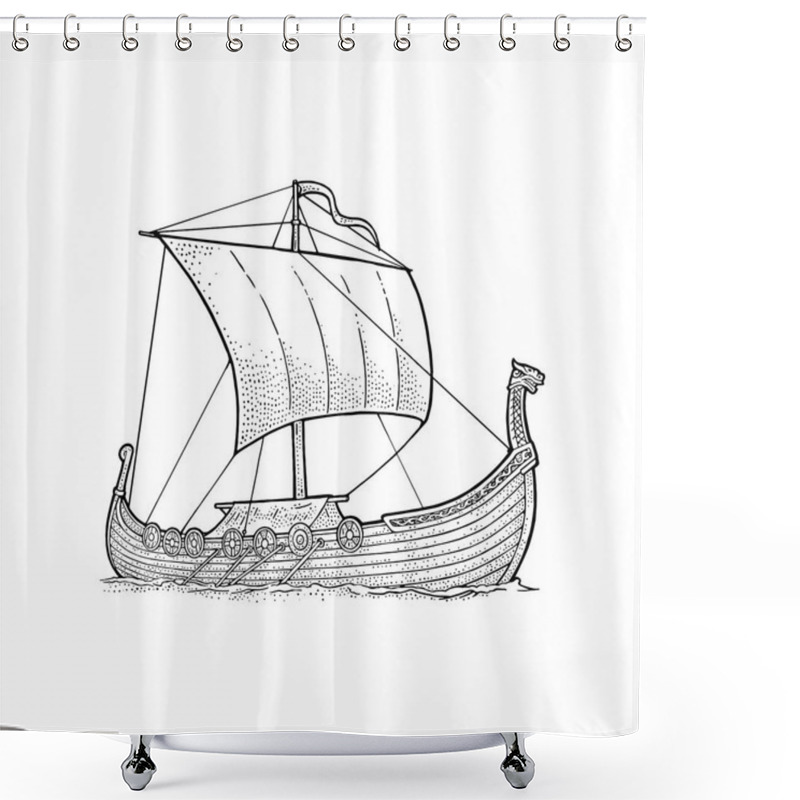 Personality  Drakkar Floating On The Sea Waves. Shower Curtains