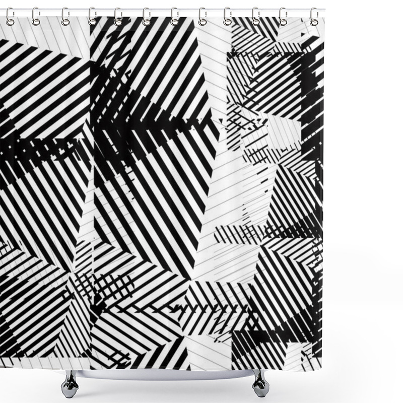 Personality  Black And White Seamless Pattern With Parallel Lines And Geometr Shower Curtains