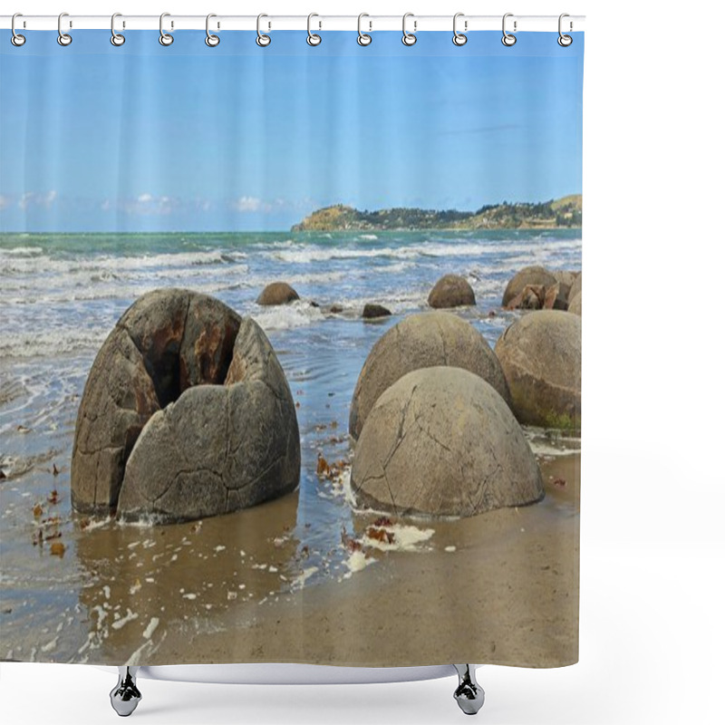 Personality  Cracked Rock - Moeraki Boulders On Koekohe Beach, New Zealand Shower Curtains