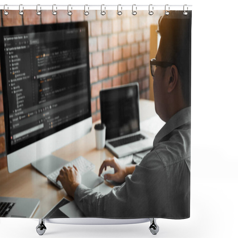 Personality  Asian Man Working Code Program Developer Computer Web Developmen Shower Curtains