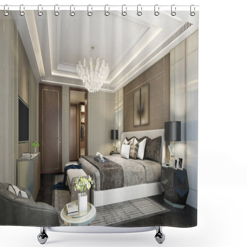 Personality  3D Rendering Bed Room, So Comfortable.   Shower Curtains