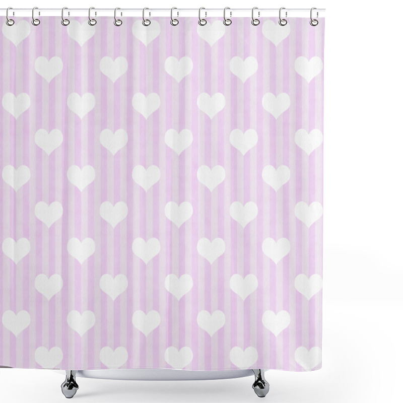 Personality  Pink And White Hearts And Stripes Fabric Background Shower Curtains