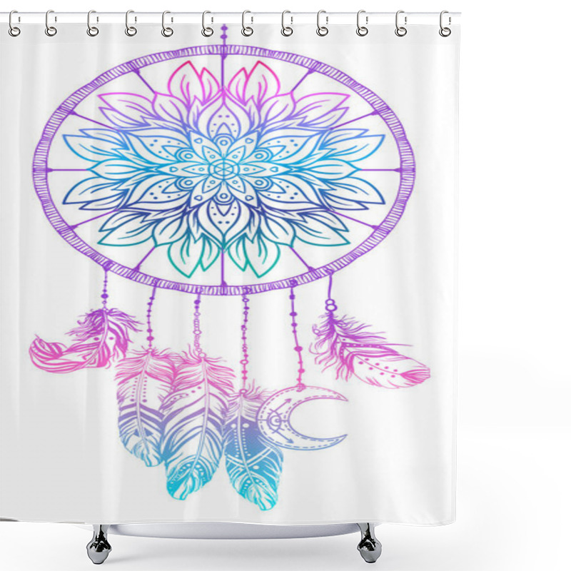 Personality  Hand Drawn Native American Indian Talisman Dreamcatcher With Fea Shower Curtains