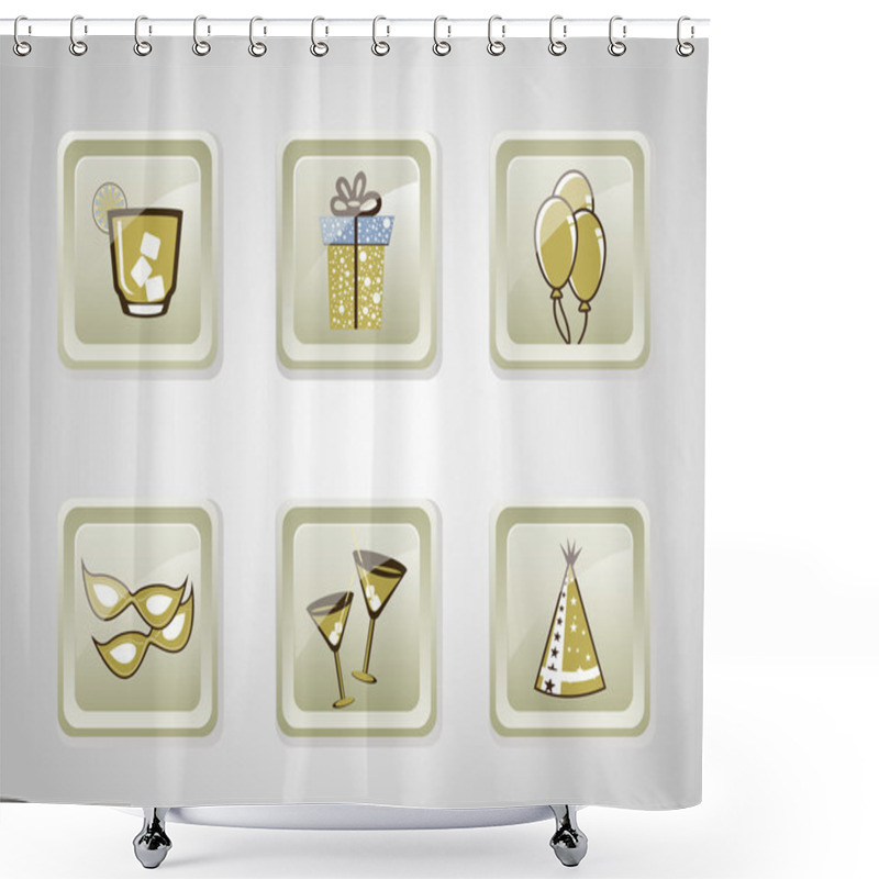 Personality  A Set Of Vector Glass Christmas Icons Shower Curtains