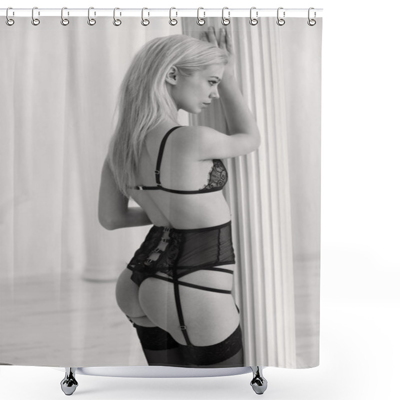 Personality  Girl In Luxury Lingerie Set Monochrome Shot  Shower Curtains