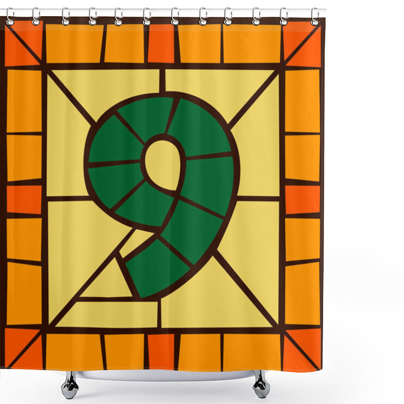 Personality  9 - Mosaic Numbers, Stained Glass Window Shower Curtains