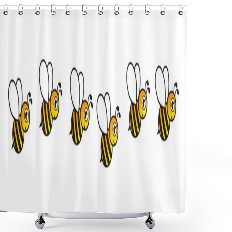 Personality  Line Of Flying Cute Bees Vector Illustration Isolated On White Shower Curtains