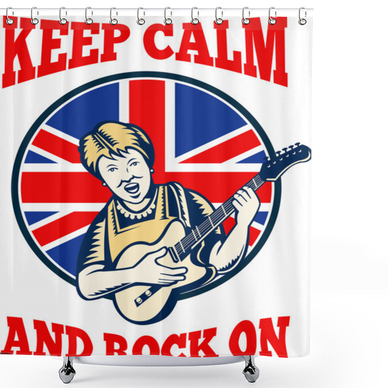 Personality  Keep Calm Rock On British Flag Queen Granny Guitar Shower Curtains