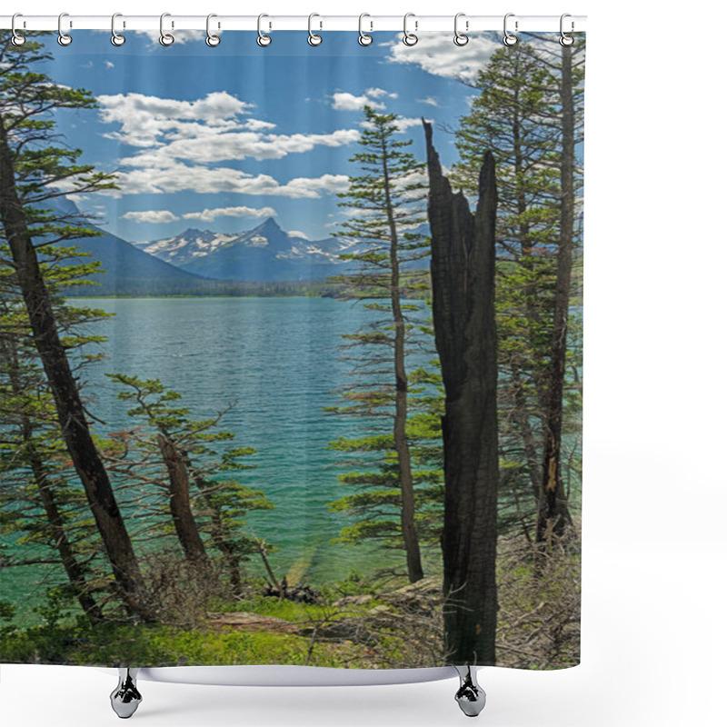 Personality  Alpine Mountains And Lake Framed By The Trees In Glacier National Park In Montana Shower Curtains