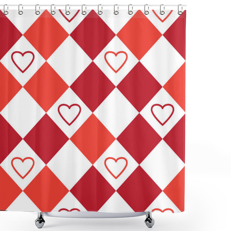 Personality  Geometric Seamless Pattern With White And Red Squares And Hearts. Vector Illustration Shower Curtains