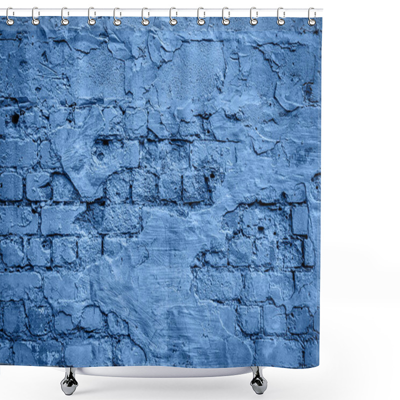 Personality  Grunge Brick Wall Texture, Copy Space. CLassic Blue Background.  Shower Curtains