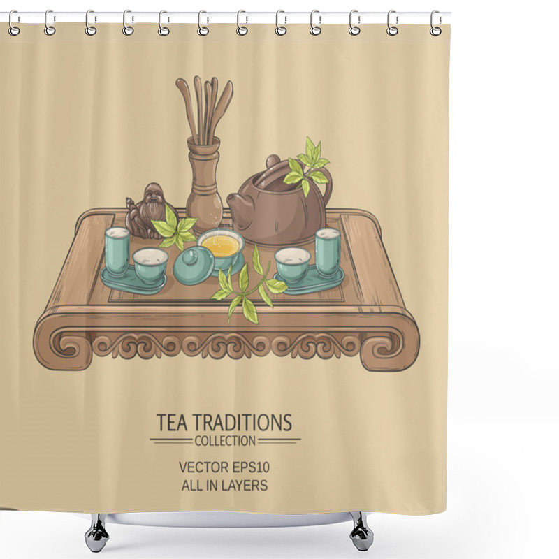 Personality  Chinese Tea Ceremony Shower Curtains