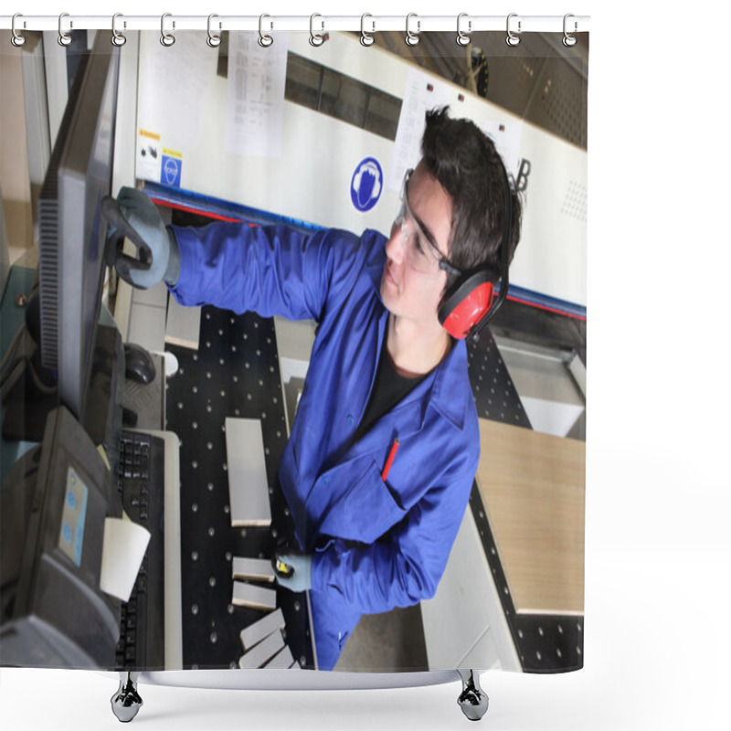 Personality  Young Man Working In A Warehouse Shower Curtains