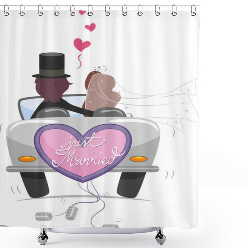 Personality  Newlywed Couple Driving Away Shower Curtains