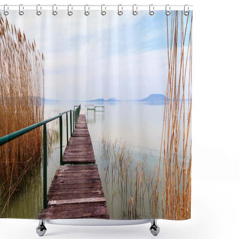 Personality  Wooden Pier In Tranquil Lake Balaton Shower Curtains