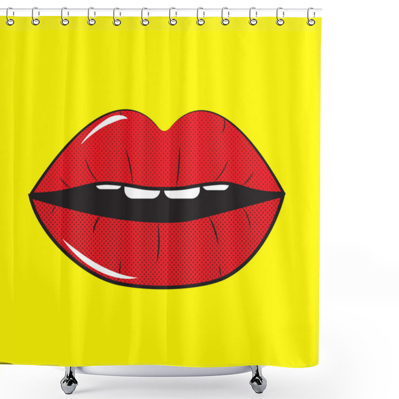 Personality  Open Red Lips Pop Art Background Vector Shower Curtains