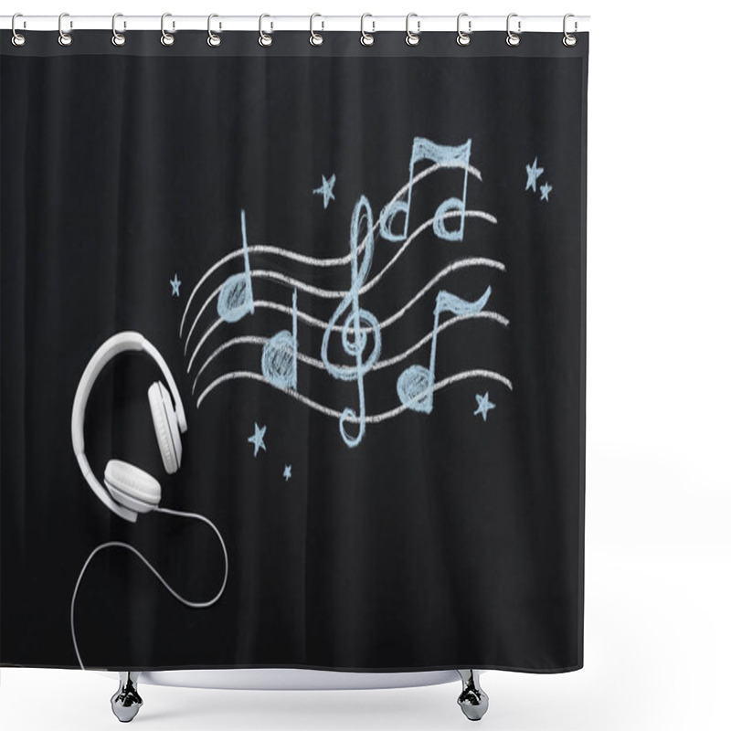 Personality  Headphones With Musical Notes Drawn On Chalkboard Shower Curtains