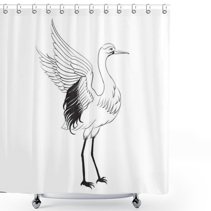 Personality  Heron Isolated Over White. Shower Curtains