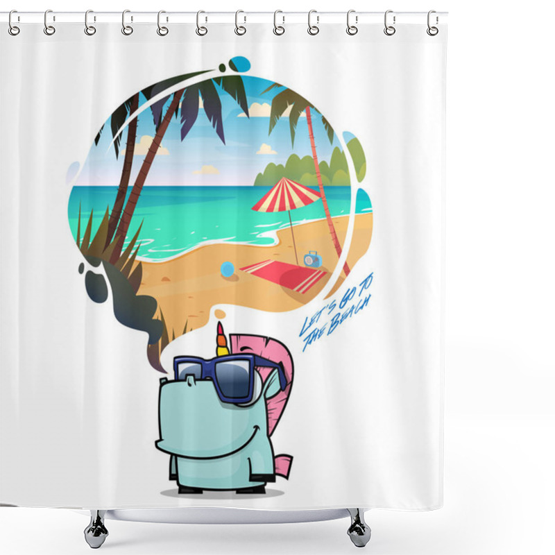 Personality  To The Beach. Funny Vector Illustration With Animal Character An Shower Curtains