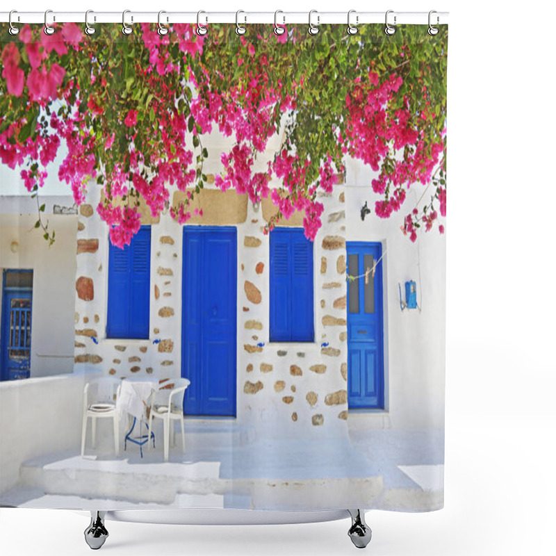 Personality  Traditional Yard With Bougainvilleas At Ano Koufonisi Island Cyclades Greece - Koufonisia Greece Shower Curtains