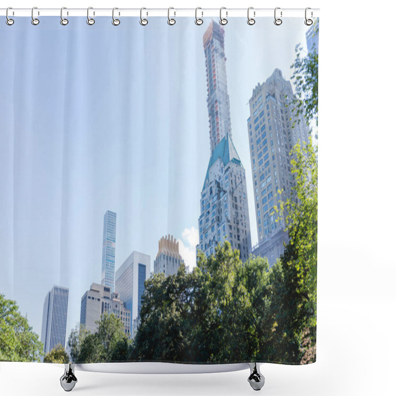 Personality  Urban Scene With Trees In City Park And Skyscrapers In New York, Usa Shower Curtains