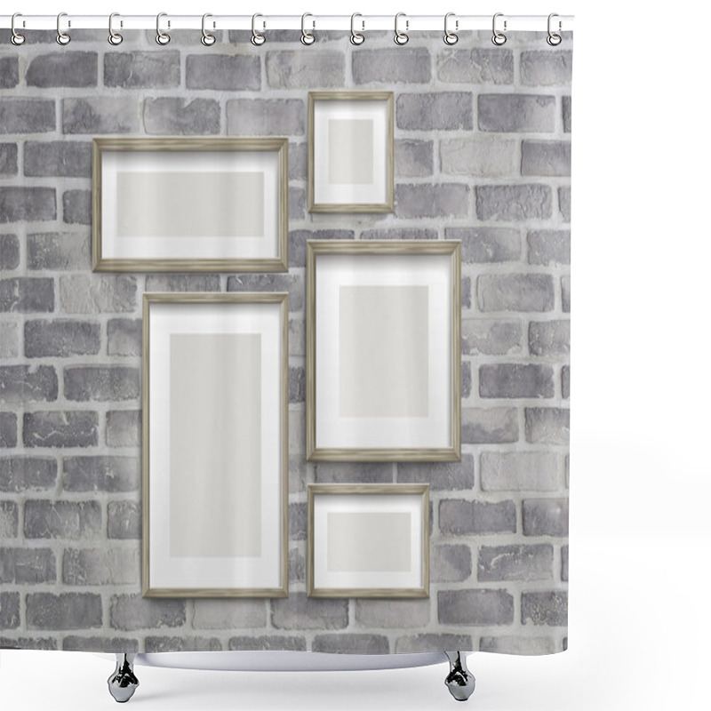 Personality  Blank Frames On Grey Birck Wall Shower Curtains