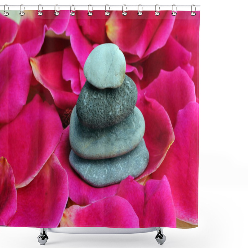 Personality  Zen Stones On Rose Petals Shower Curtains