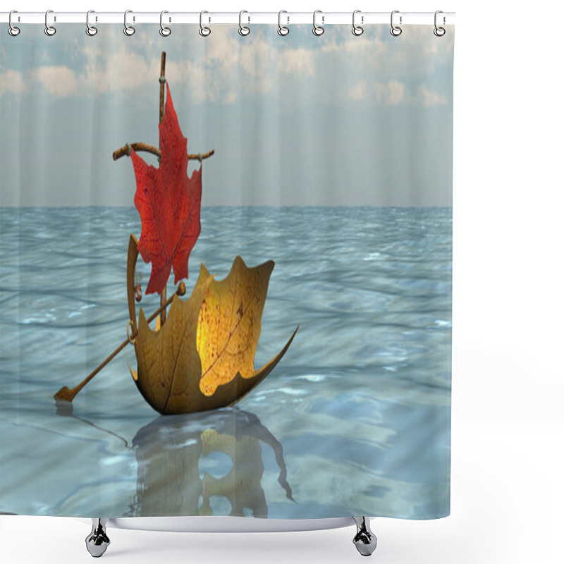 Personality  Boat From Autumn Leaves On The Water Surface Shower Curtains