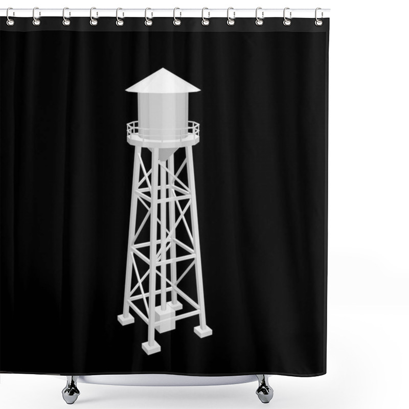 Personality  Water Tower.Isolated On Black Background. Vector Illustration. Shower Curtains