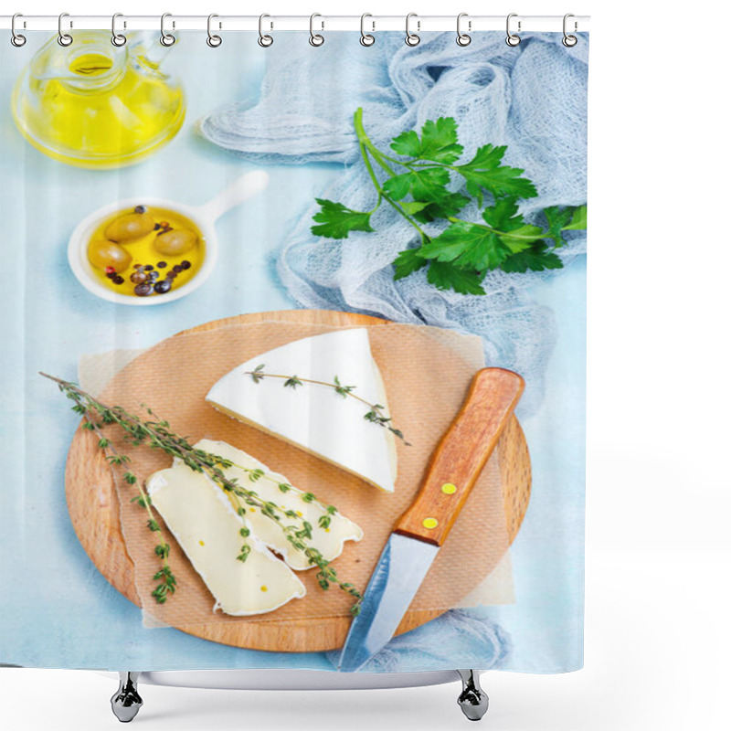 Personality  Sliced Cheese On Wooden Board Shower Curtains