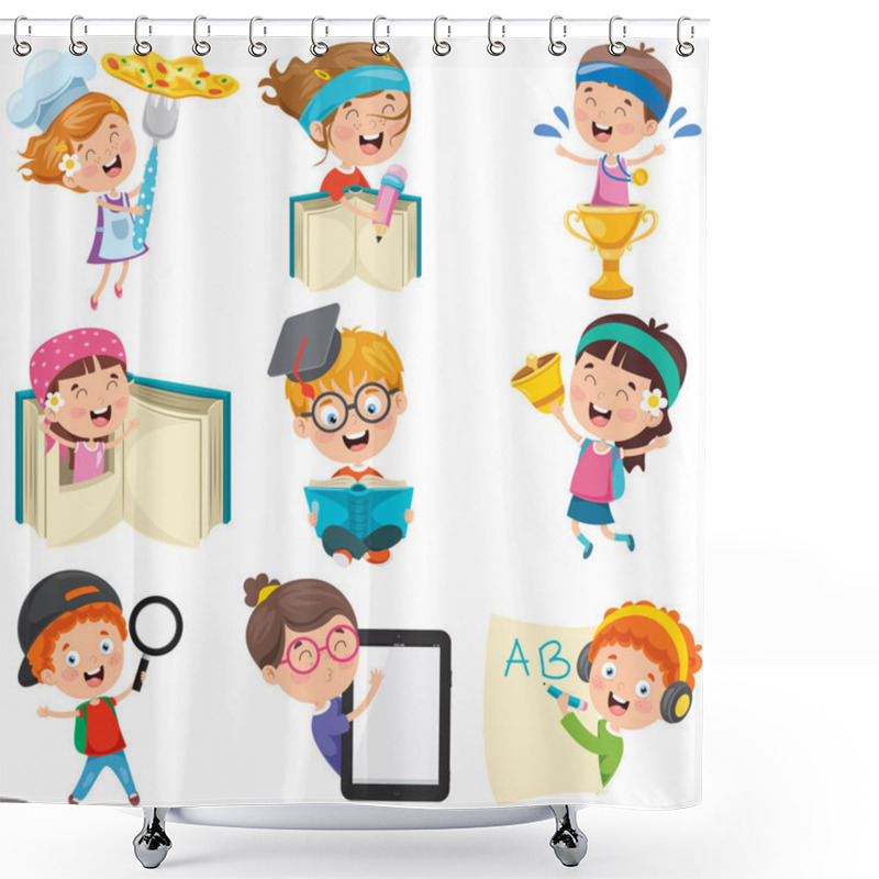 Personality  Cartoon Characters Doing Various Activities Shower Curtains