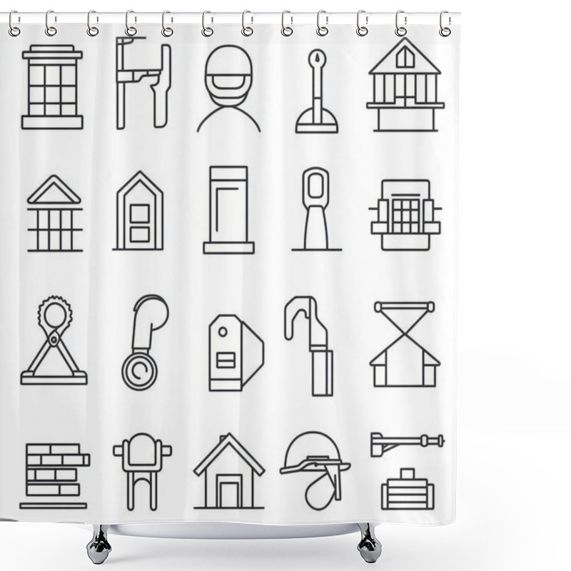 Personality  A Collection Of Construction And Engineering Icons In A Minimalist Style, Showcasing Tools And Structures. Shower Curtains