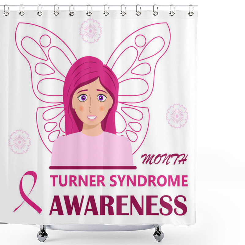 Personality  Turner Syndrome Awareness Month Is Celebrated Ib February. Pink Butterfly Symbol Vector On White Background . Believe In Miracles Text And Crimson Ribbon. Signs, Health Issues Of TS Shower Curtains