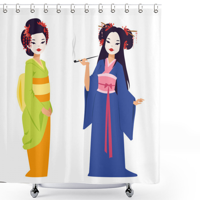 Personality  Vector Japanese Geisha Girl Shower Curtains